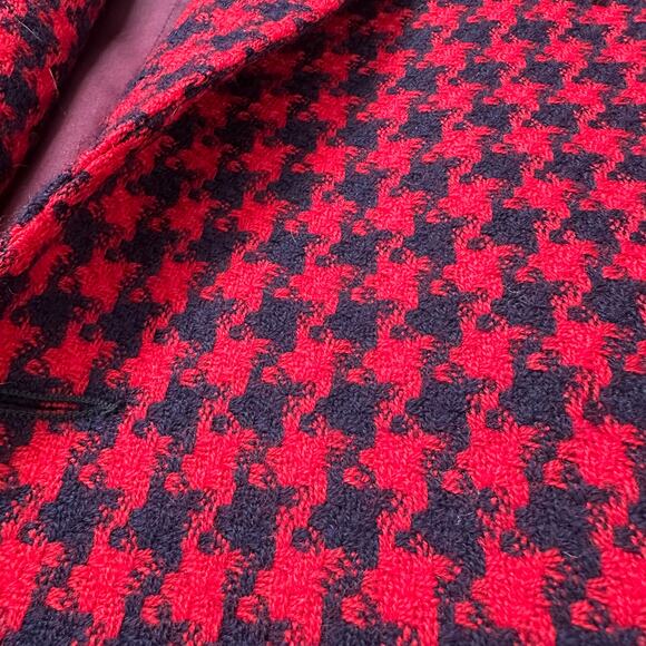 Vintage 100% Wool Blazer Collared Jacket Business Office Navy Red Houndstooth - Picture 11 of 12